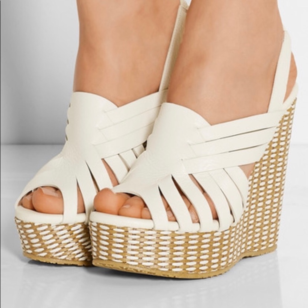 Jimmy Choo Ivory Leather Platform Wedges